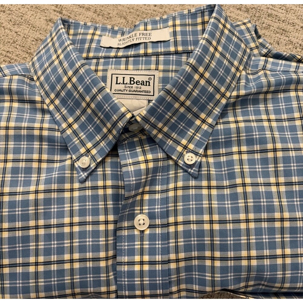 LL Bean Button Down Shirt Mens M Business Dress Career Windowpane Plaid Perfect